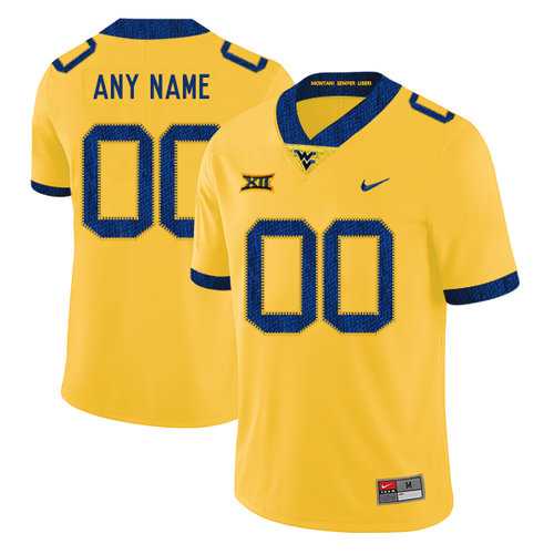 Mens West Virginia Mountaineers Customized Yellow College Football Jersey->customized ncaa jersey->Custom Jersey